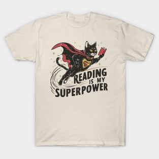 Reading is my Superpower | Cat | Book | Superhero T-Shirt